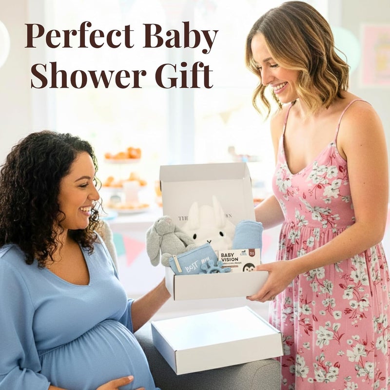 Tiny Treasures New Baby Gift Basket Set with Adorable Newborn Essentials for Baby Girl and Boy | Quality Baby Shower Gift Baskets with Soft Swaddle Blanket | Cutest Newborn Gift Set, Gift-Ready Packaging (Blue) - Image 3